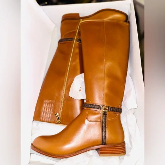 Michael Kors Mindy Leather Signature Logo Trim Boot Women’s Size 9 Brown/Luggage - Picture 6 of 16